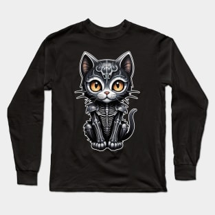 Black Skeleton Cat 4 Long Sleeve T-Shirt